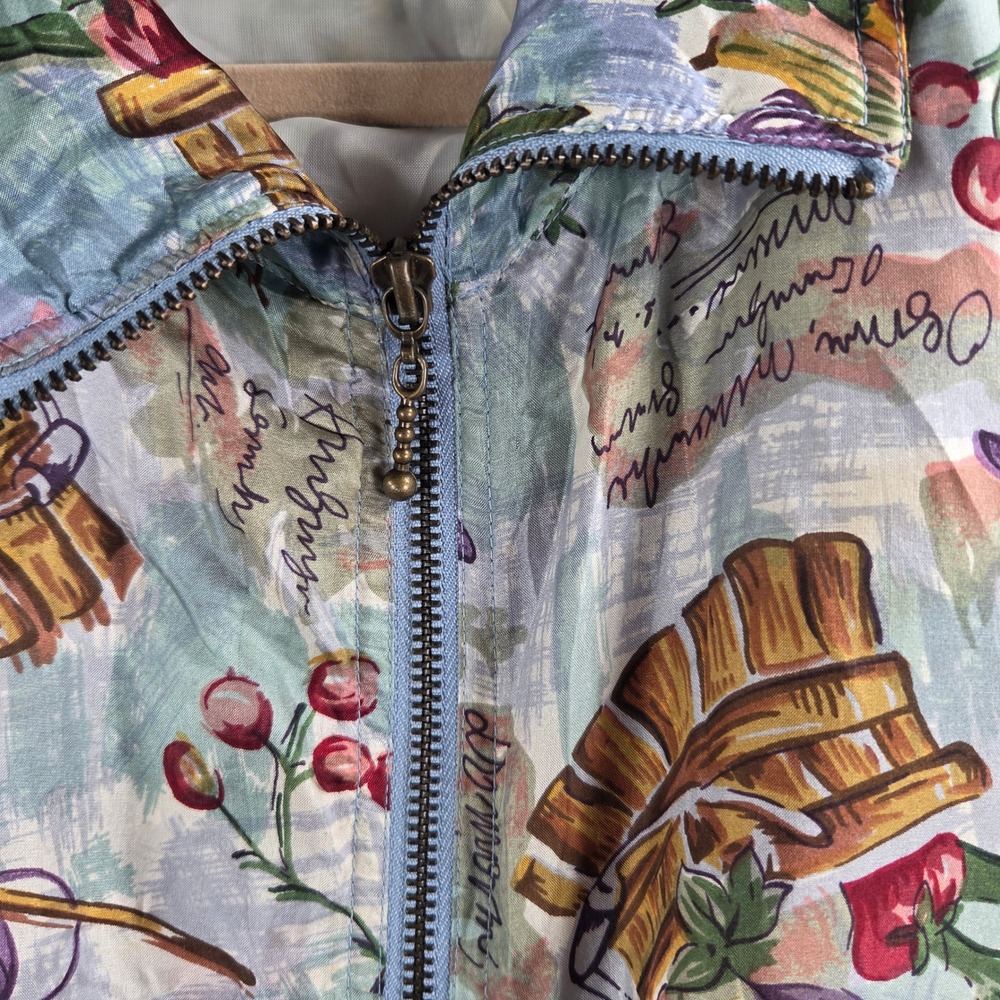 EVR Silk Bomber Jacket Womens Medium Multi-Color Vintage Garden Print Full Zip - Picture 4 of 9